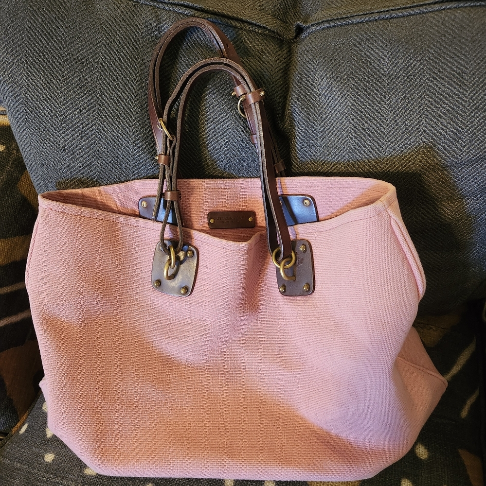 Bottega Veneta Pink Canvas Tote with Dark Brown Leather Handles - Picture 7 of 15